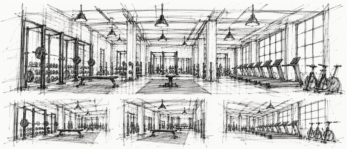 Sketched drawing of a gym