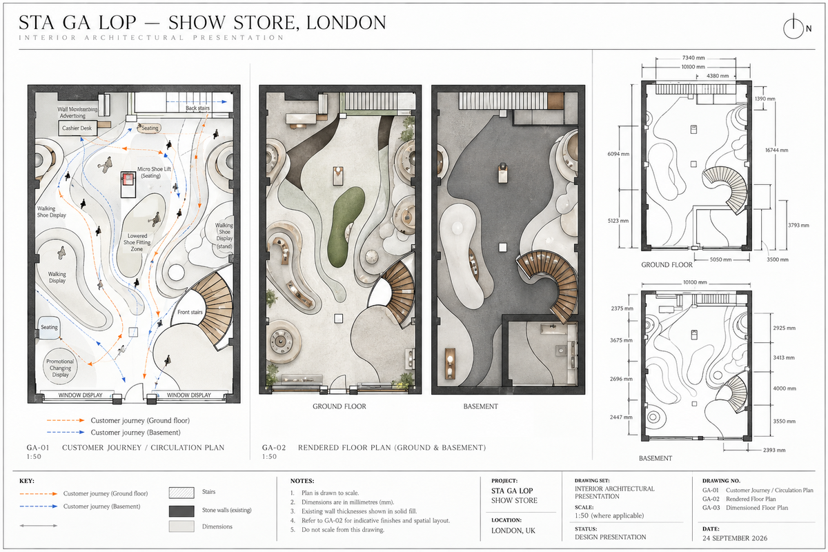Perspective floor plan | of a shoe store